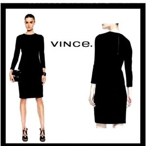 Pre-Owned ✨Vince Solid Boucle Sheath Elegant Black 3/4- Sleeve Dress Size Small